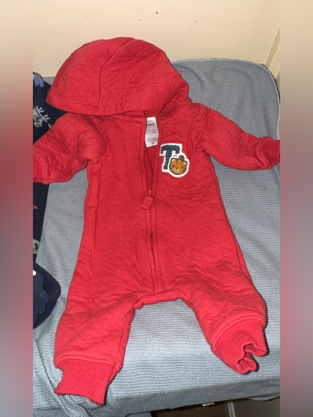Carter's Red Hooded Baby One-Piece with Teddy Patch